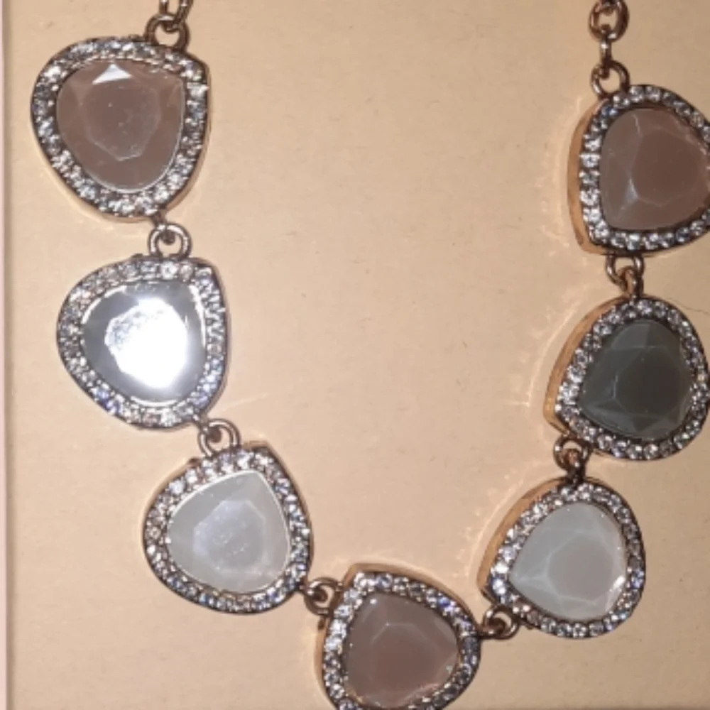 Cubic Zirconia Silvery statement Bib necklace adjustable goldtone